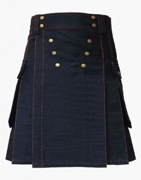 Black Denim Kilt with Outer Thread- Front Image 