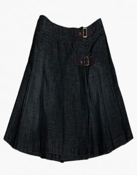 Black Denim Women Kilt with Nylon Straps - Front Image 