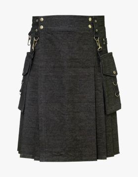 Black Denim Kilt with Detachable Pockets