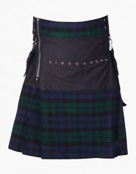 Black Watch Tartan Gothic Hybrid Utility Kilt- Front Image 