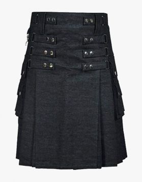 Black Denim Kilt For Women