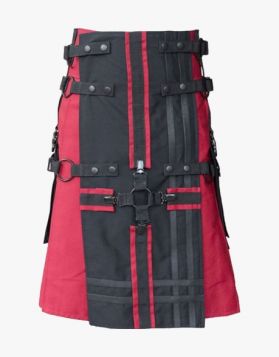 Red Gothic Utility Kilt with Cross Straps & Black Apron - UTK
