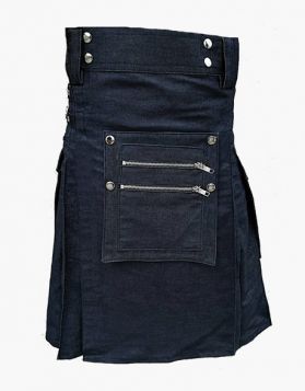 Blue Denim Utility Kilt with large Pockets- Front Image