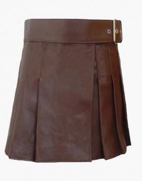 Brown Leather Mini Kilt with Attach Waist Belt