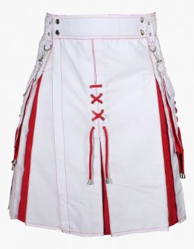 Christmas Modern White and Red Hybrid Kilt - Front Image 