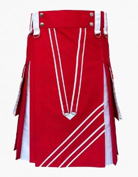 Christmas Red and White Modern Hybrid Kilt - Front Image