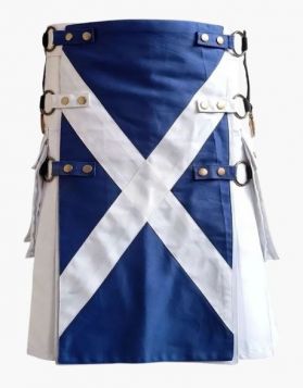 Gothic White with Scotland Flag Hybrid Kilt - Front Image 