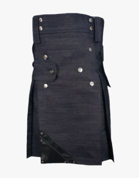 Men's Heavy Duty Denim Kilt With Leather Straps