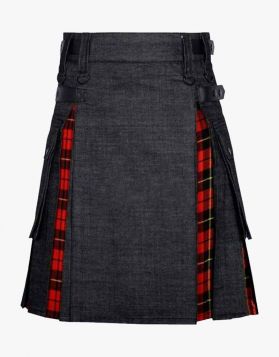 Black Denim Wallace Tartan Hybrid Kilt