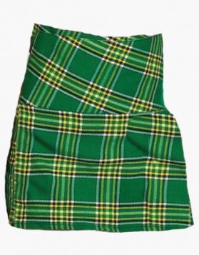 Irish Green Mini Tartan Kilt with Wide Waistline - Front Image 