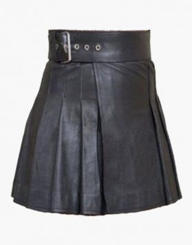 Ladies Black leather Kilt - Front Image 