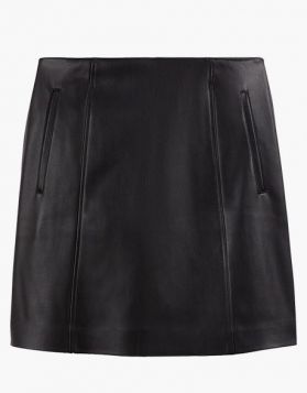 Leather Black Skirt with Slant Pockets