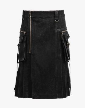 Men's Black Denim Gothic Punk Rave Kilt