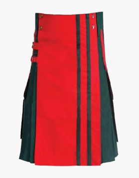 Men's Two-Tone Red and Black Utility Kilt