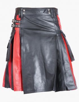 Modern Black and Red Leather Kilt - Front Image 