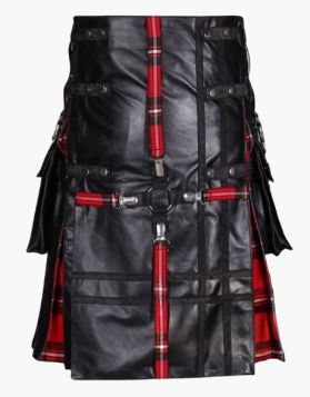 Modern Royal Stewart Tartan Hybrid Kilt With Black Leather 