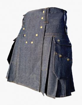 Men's Blue Modern Denim Utility Kilt- Front Image