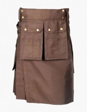  Men's Brown Working Utility Kilt with Pockets - Front Image 