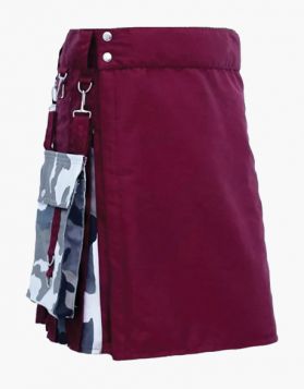 Mens Burgundy with Urban Camo Hybrid Kilt