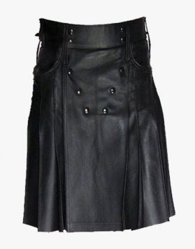 Mens Black Pleated Leather Kilt