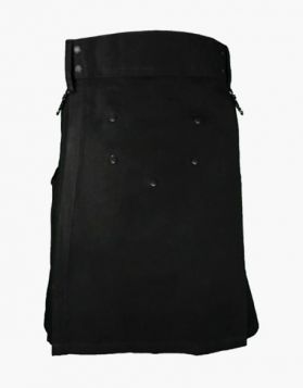 Modern Black Utility Kilt with Decorated Front - Front Image 