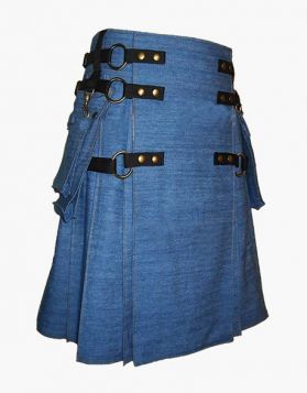 Modern Gothic Blue Denim Kilt- Front Image 