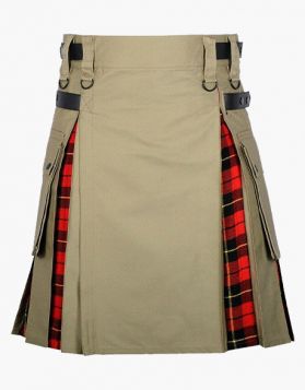 Modern Khaki And Wallace Tartan Hybrid Kilt- Front Image