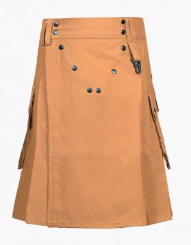 Modern Men Khaki Work Tactical Kilt- Front Image 