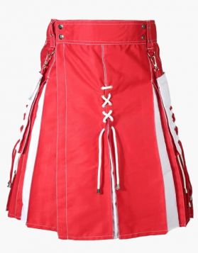 Two-Tone Red and White Christmas Kilt with Laces - Front Image