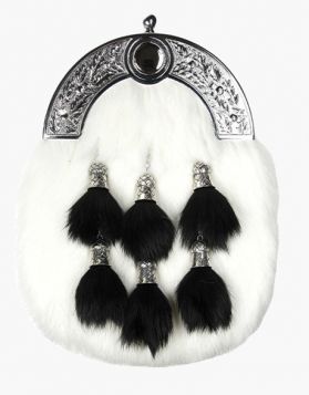 White Rabbit Fur Kilt Sporran with 6 Tassels