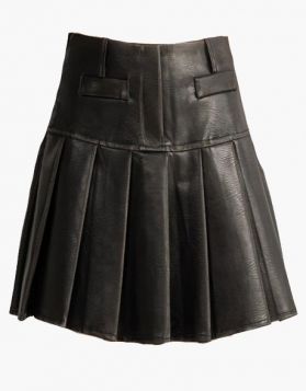 Women's Black Leather Skirt with Front Pockets